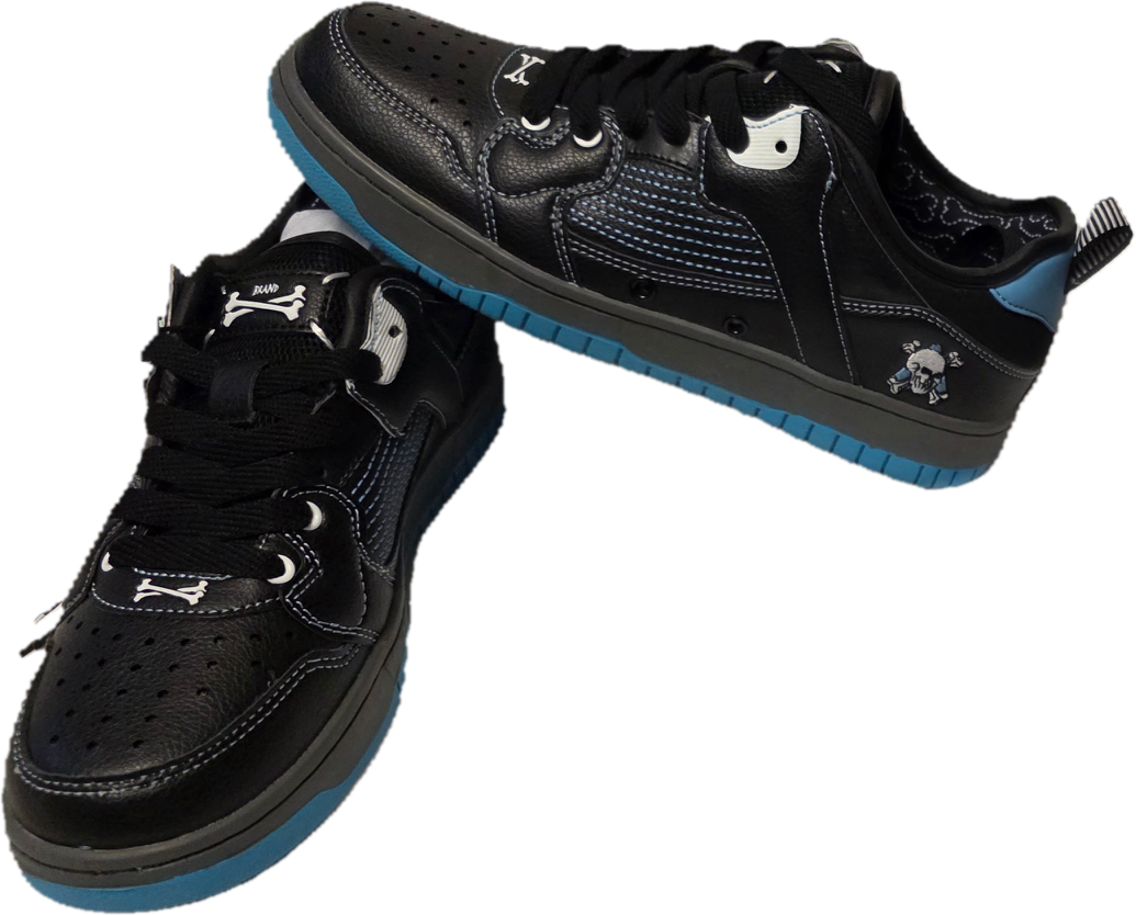 Brand X Skeletors Black Ice black sneakers with blue sole and skull detailing