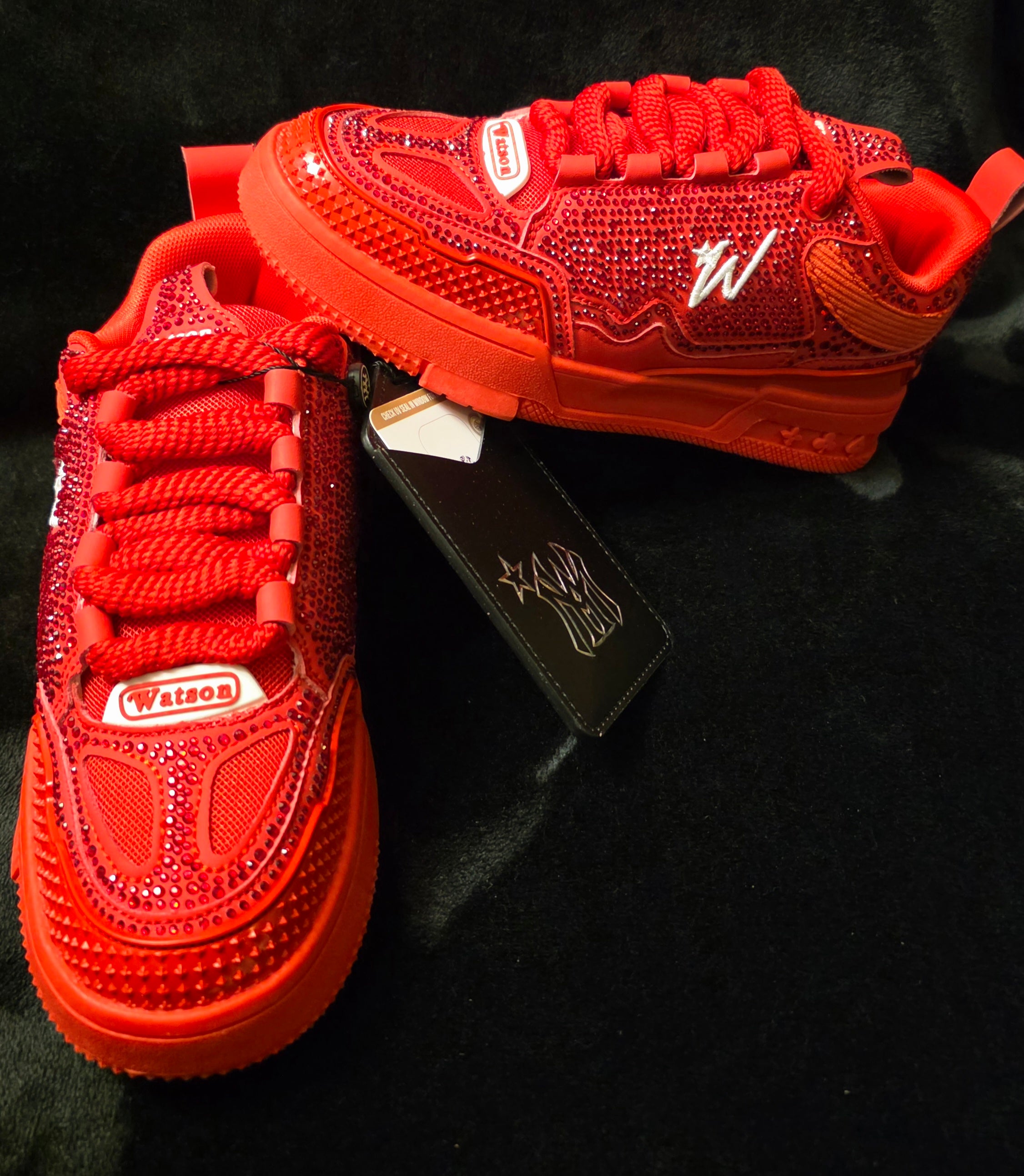 Watson K-Flip Fire Stone Jewelled all-red rhinestone sneakers