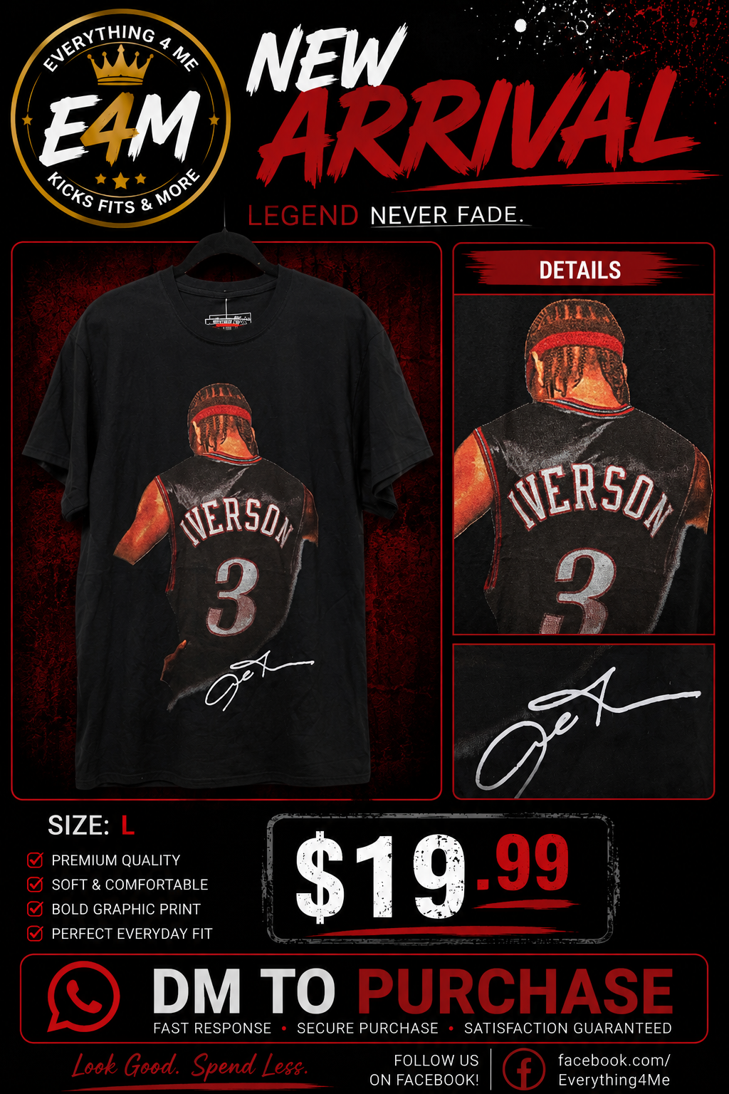 Iverson #3 Legend Never Fade Graphic Tee - Front