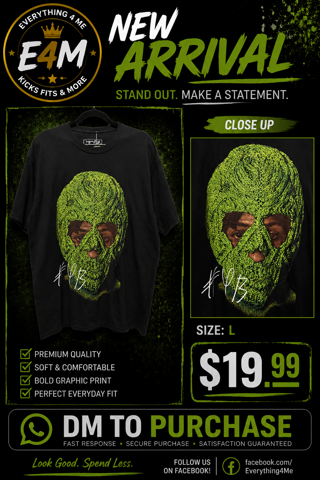 Green Ski Mask Graphic Tee - Front
