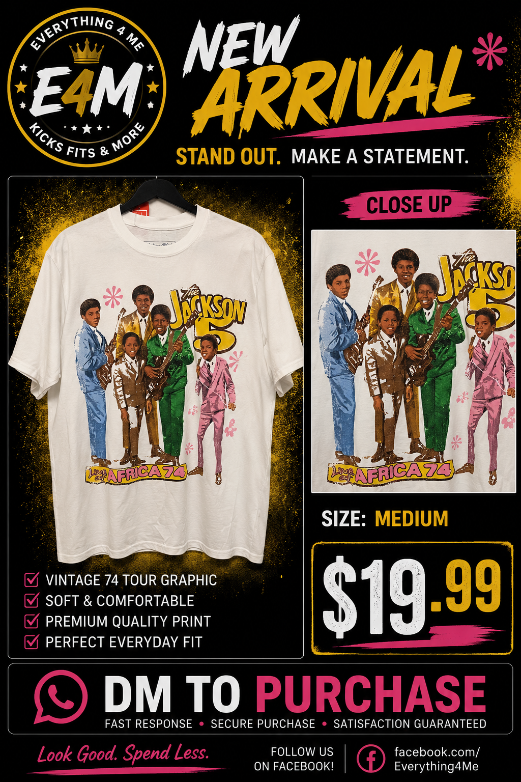 The Jackson 5 Live in Africa 74 Vintage Graphic Tee - Promo Flyer