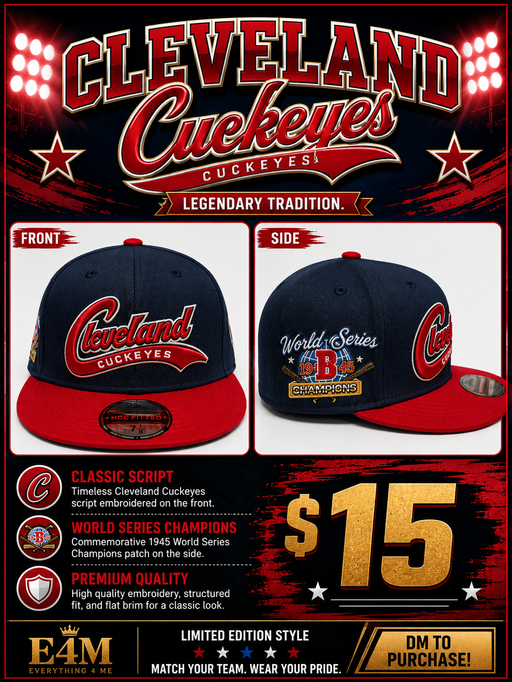 Cleveland Cuckeyes Vintage Fitted Hat – Navy & Red