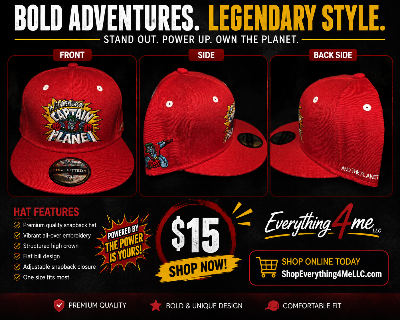 The New Adventures of Captain Planet Fitted Hat – Red