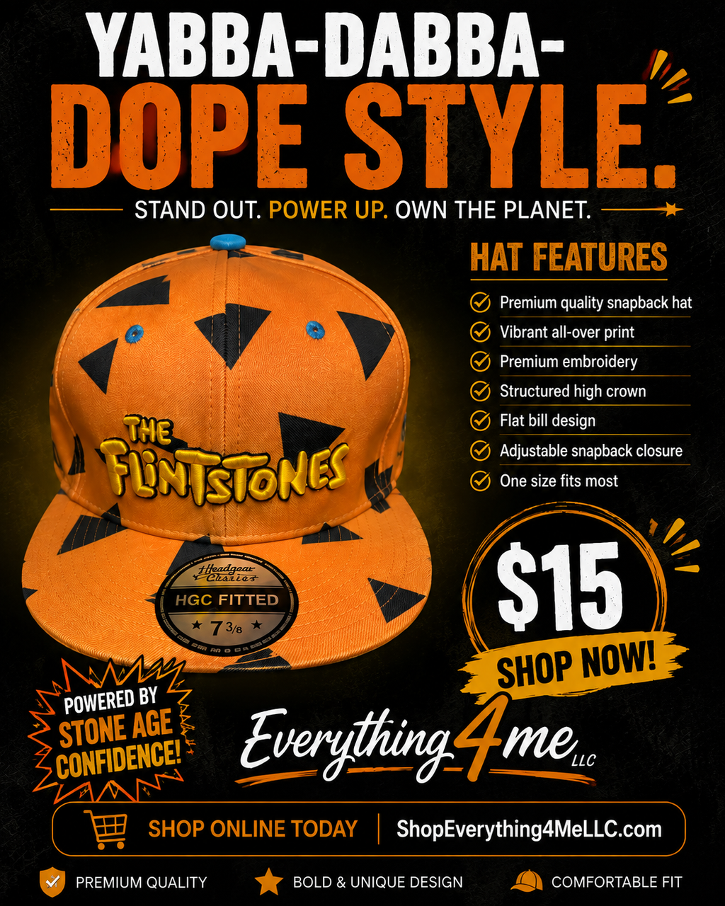 The Flintstones All-Over Print Fitted Hat – Orange