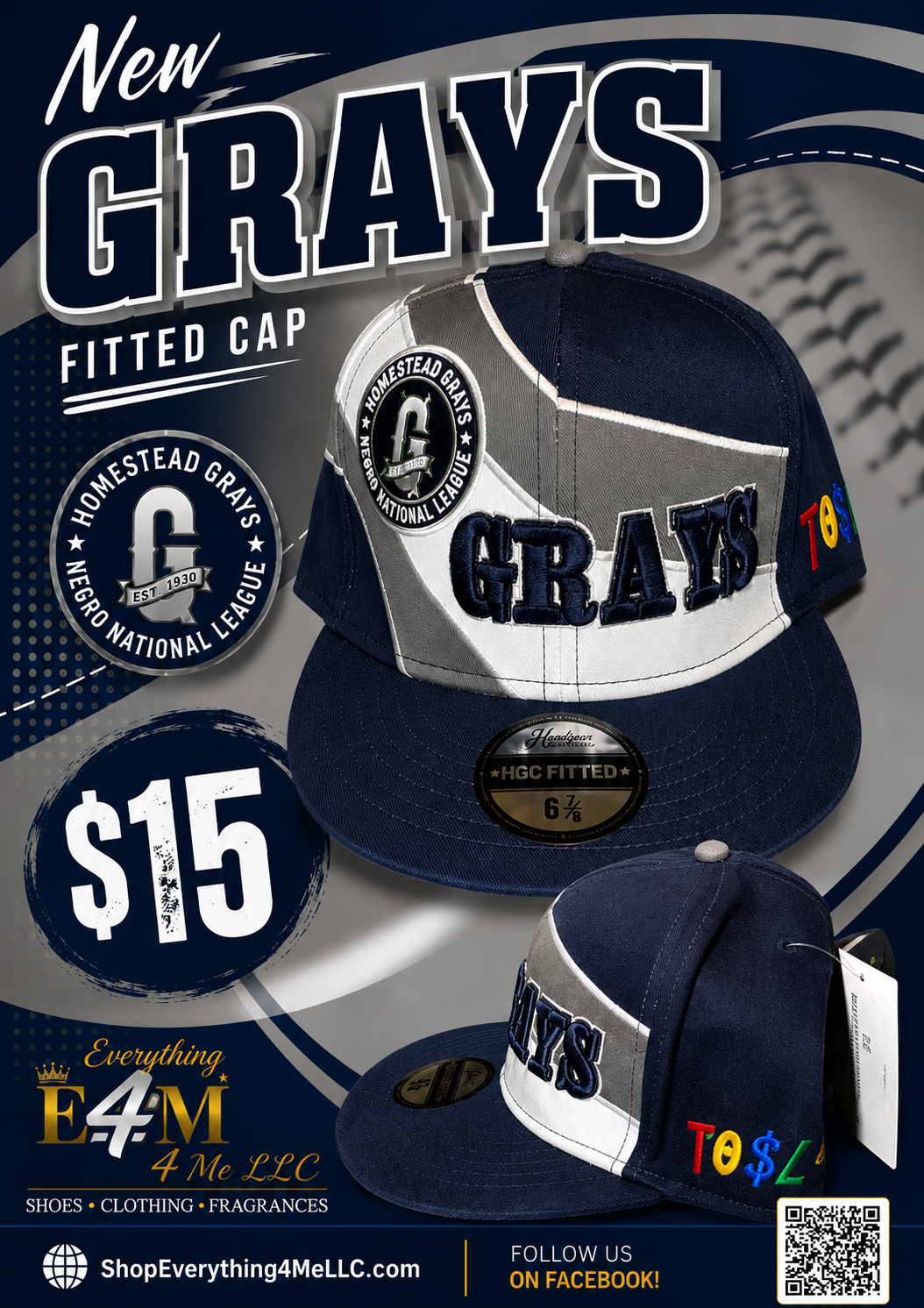 Homestead Grays Negro National League Fitted Hat – Navy & Grey