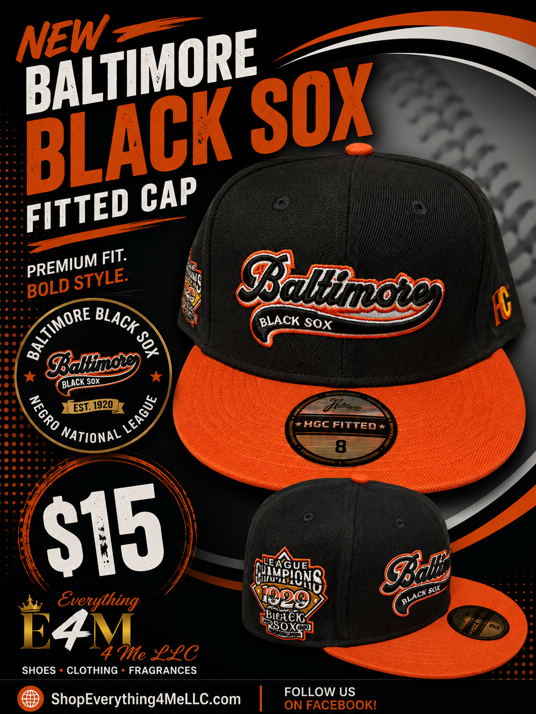Baltimore Black Sox Negro National League Fitted Hat – Black & Orange