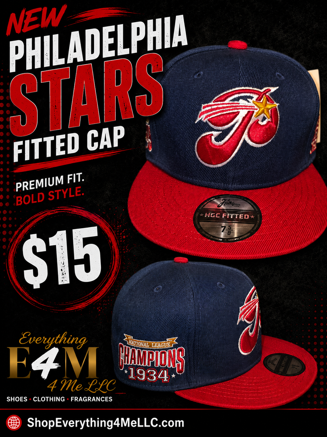 Philadelphia Stars Negro National League Fitted Hat – Navy & Red