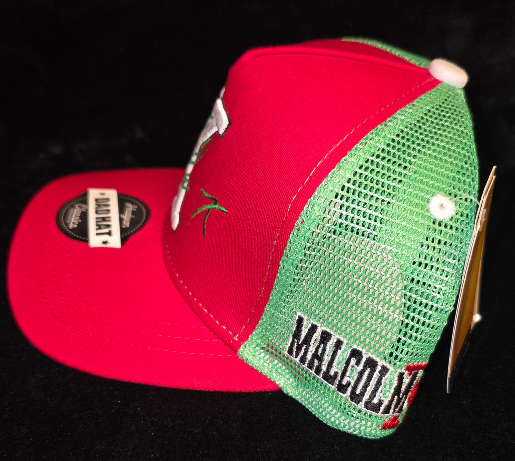 Malcolm X Dad Hat – Red & Green Trucker