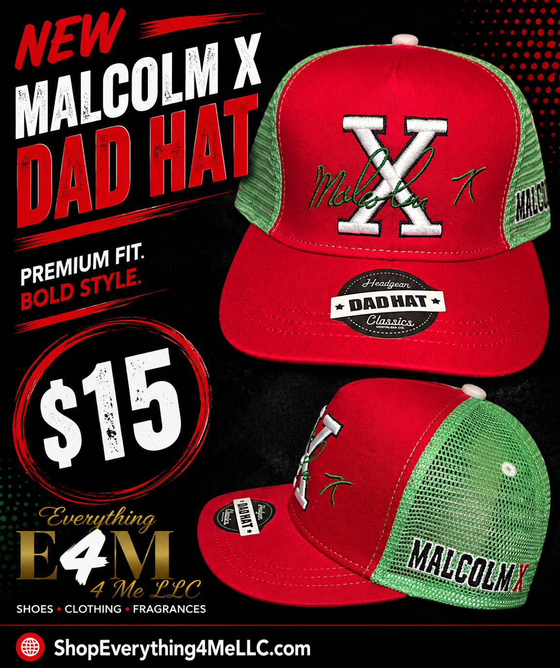 Malcolm X Dad Hat – Red & Green Trucker