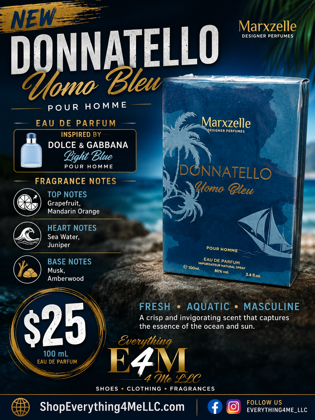 Donnatello Uomo Bleu Pour Homme EDP 100ml promotional flyer