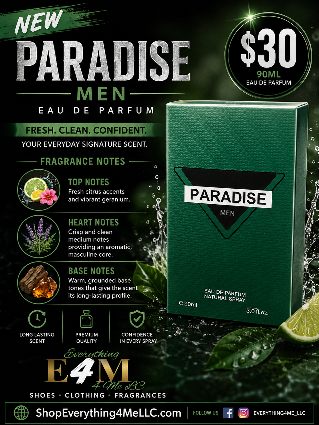 Paradise Men Eau de Parfum 90ml promotional flyer