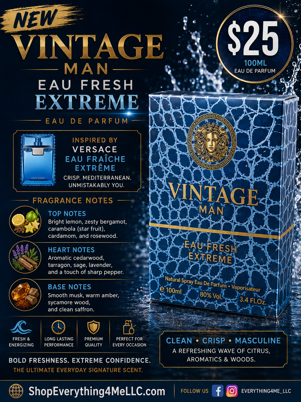 Vintage Man Eau Fresh Extreme EDP 100ml promotional flyer