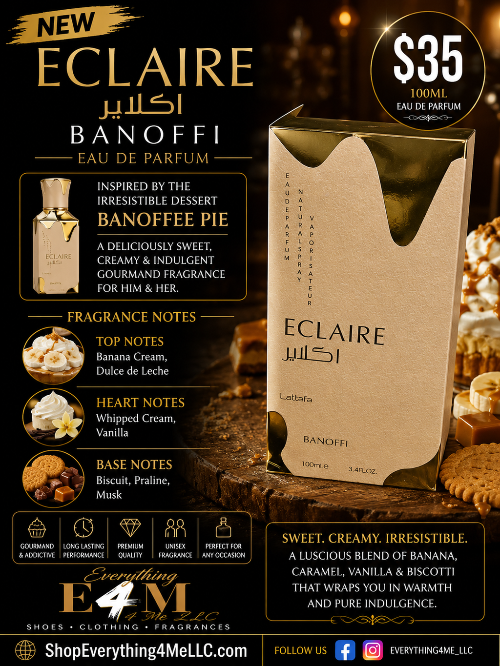 Lattafa Eclaire Banoffi EDP 100ml promotional flyer