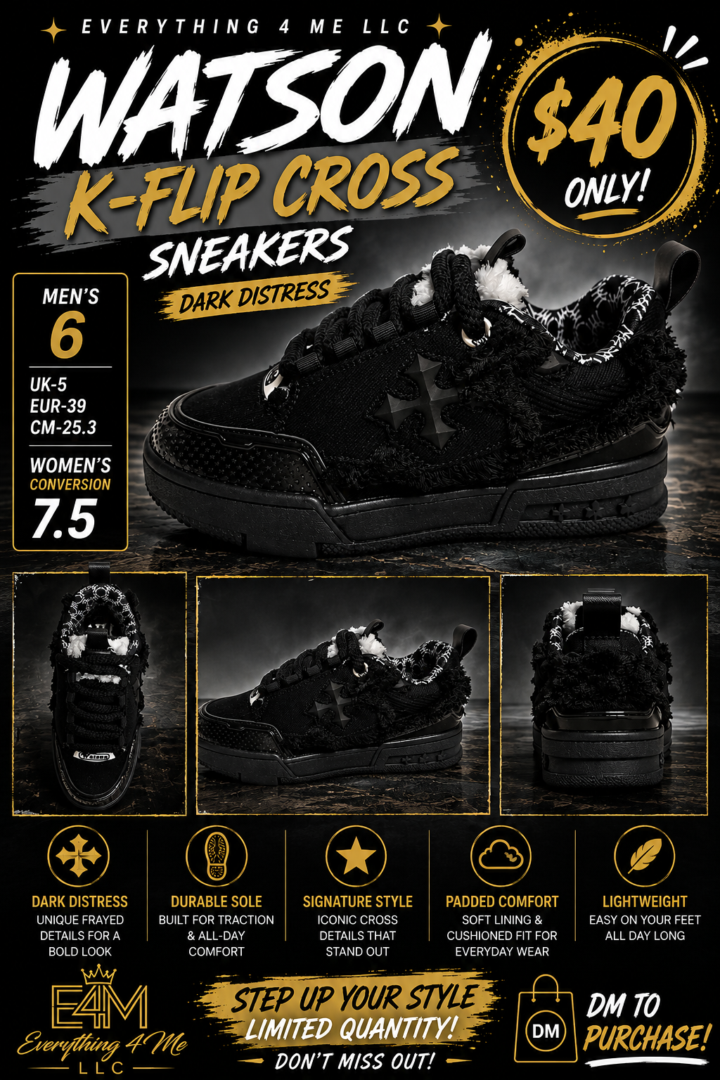 Watson K-Flip Cross Dark Distress Men's Sneakers - all black edgy promotional flyer