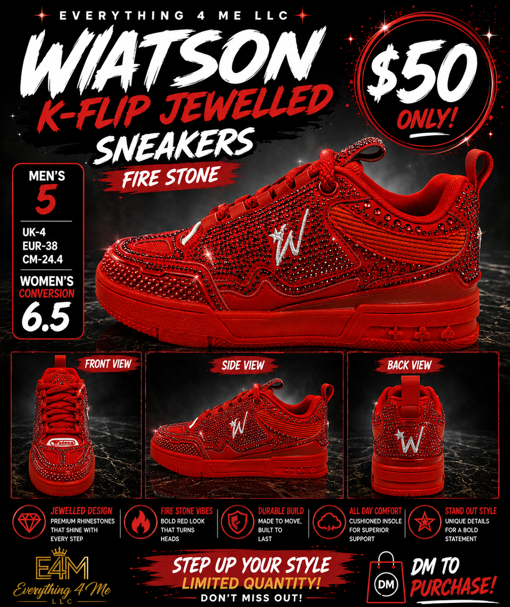 Wiatson K-Flip Jewelled Fire Stone Men's Sneakers - red rhinestone promotional flyer