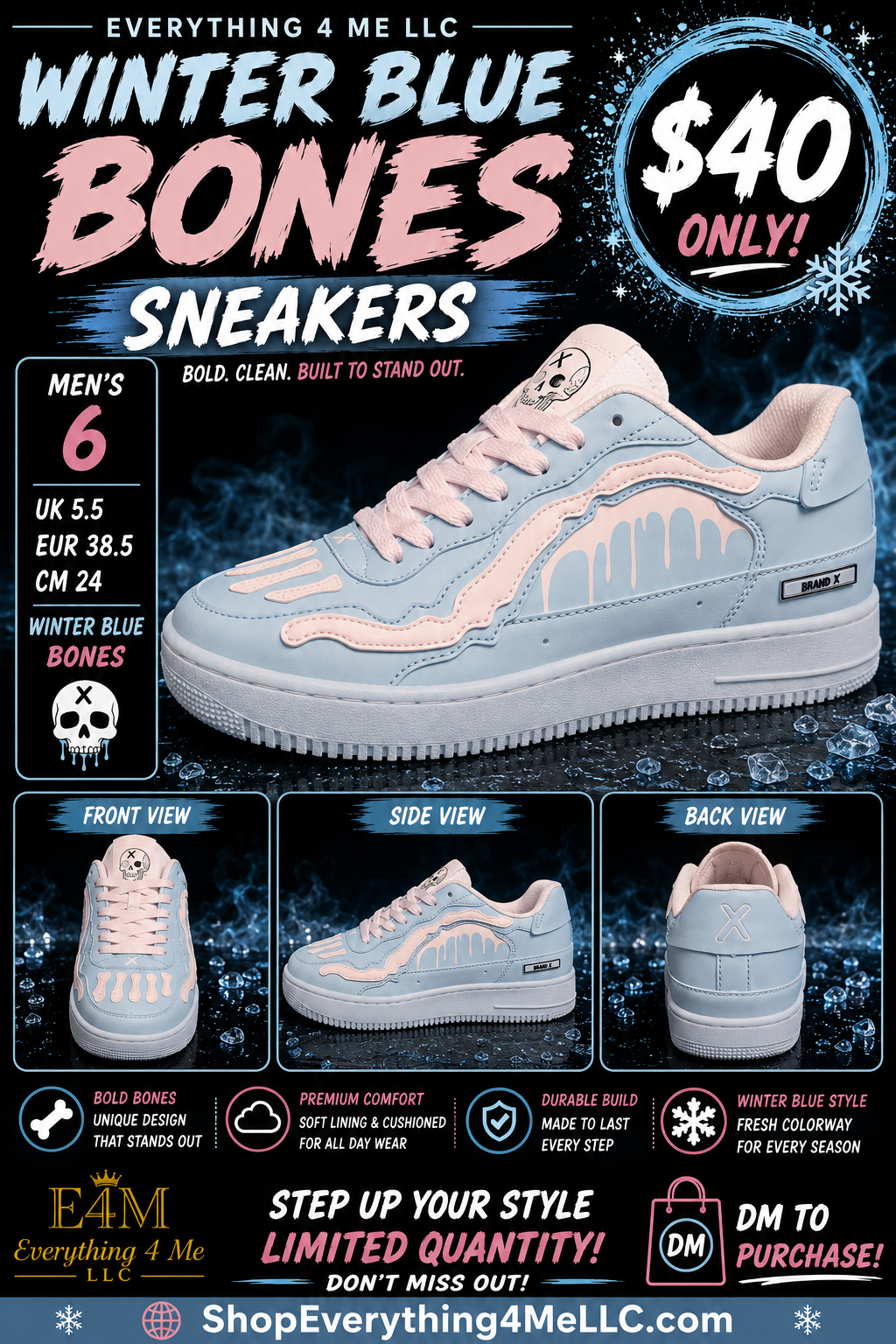 Brand X Winter Blue Bones Men's Sneakers promotional flyer