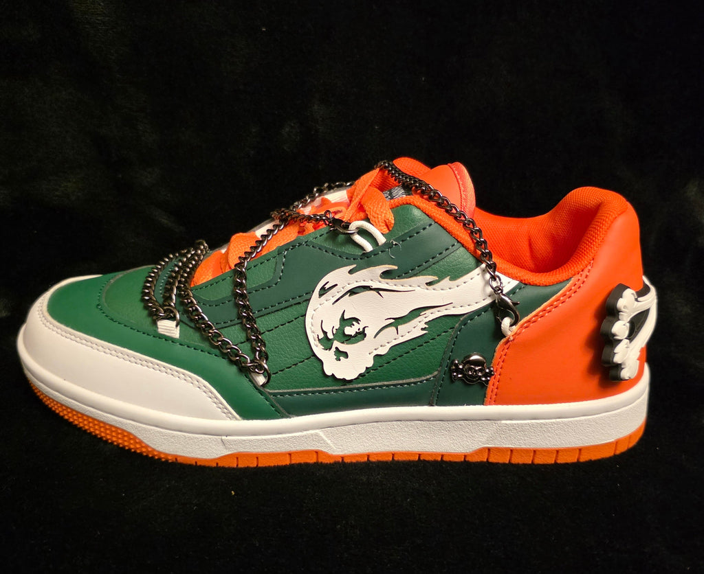 Tombstone Joker Green Men's Sneakers - side view with skull graphic