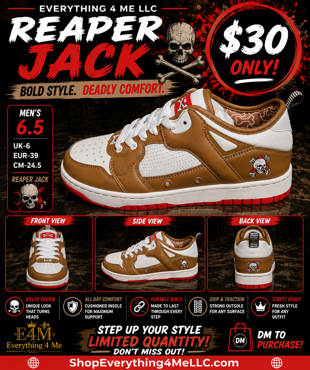 Brand X Reaper Jack Men's Sneakers promotional flyer - Bold Style Deadly Comfort