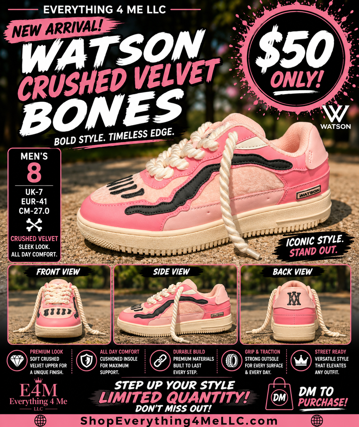 Watson Crushed Velvet Bones Men's Sneakers promotional flyer