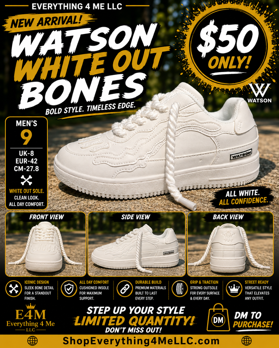 Watson White Out Bones Men's Sneakers promotional flyer
