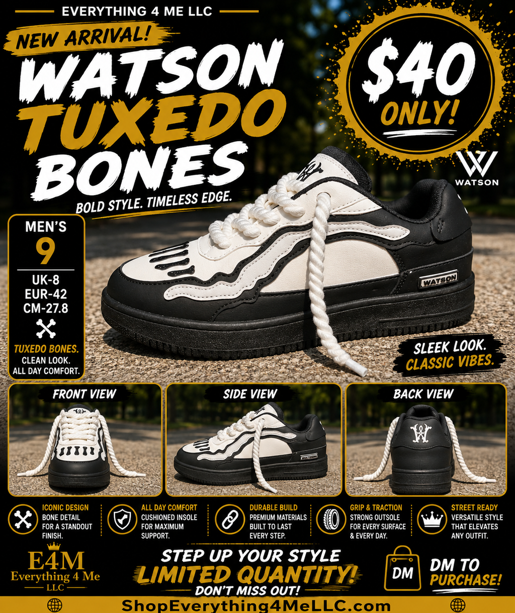 Watson Tuxedo Bones Men's Sneakers promotional flyer