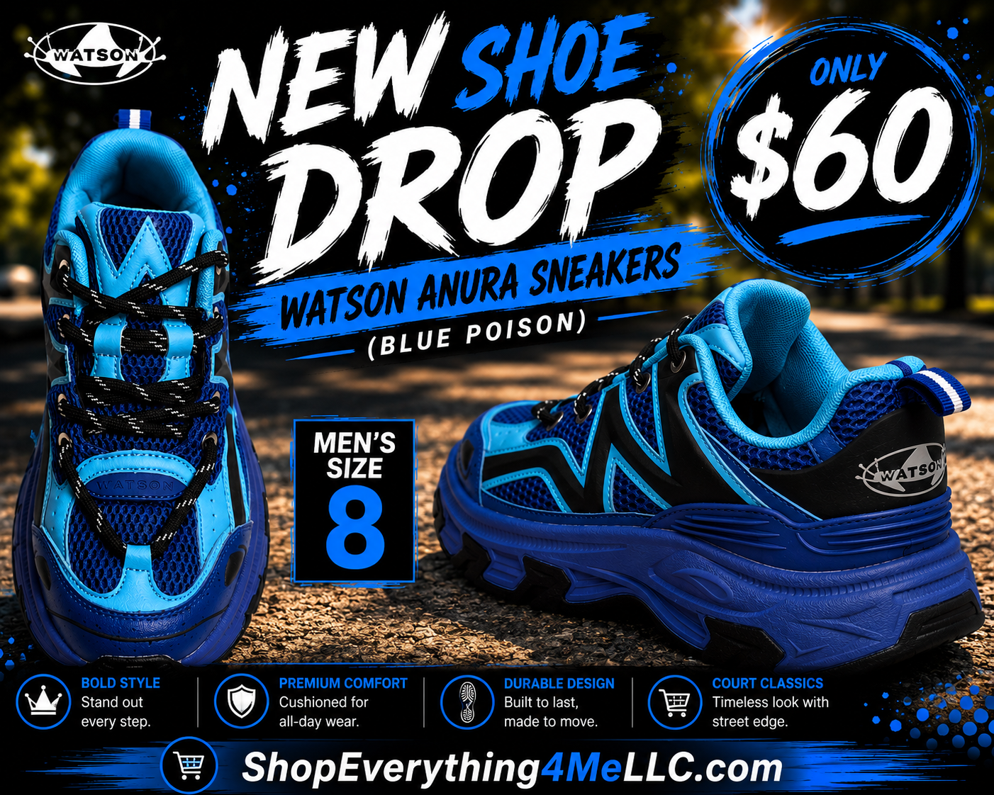 Watson Anura Blue Poison Men's Sneakers promotional flyer