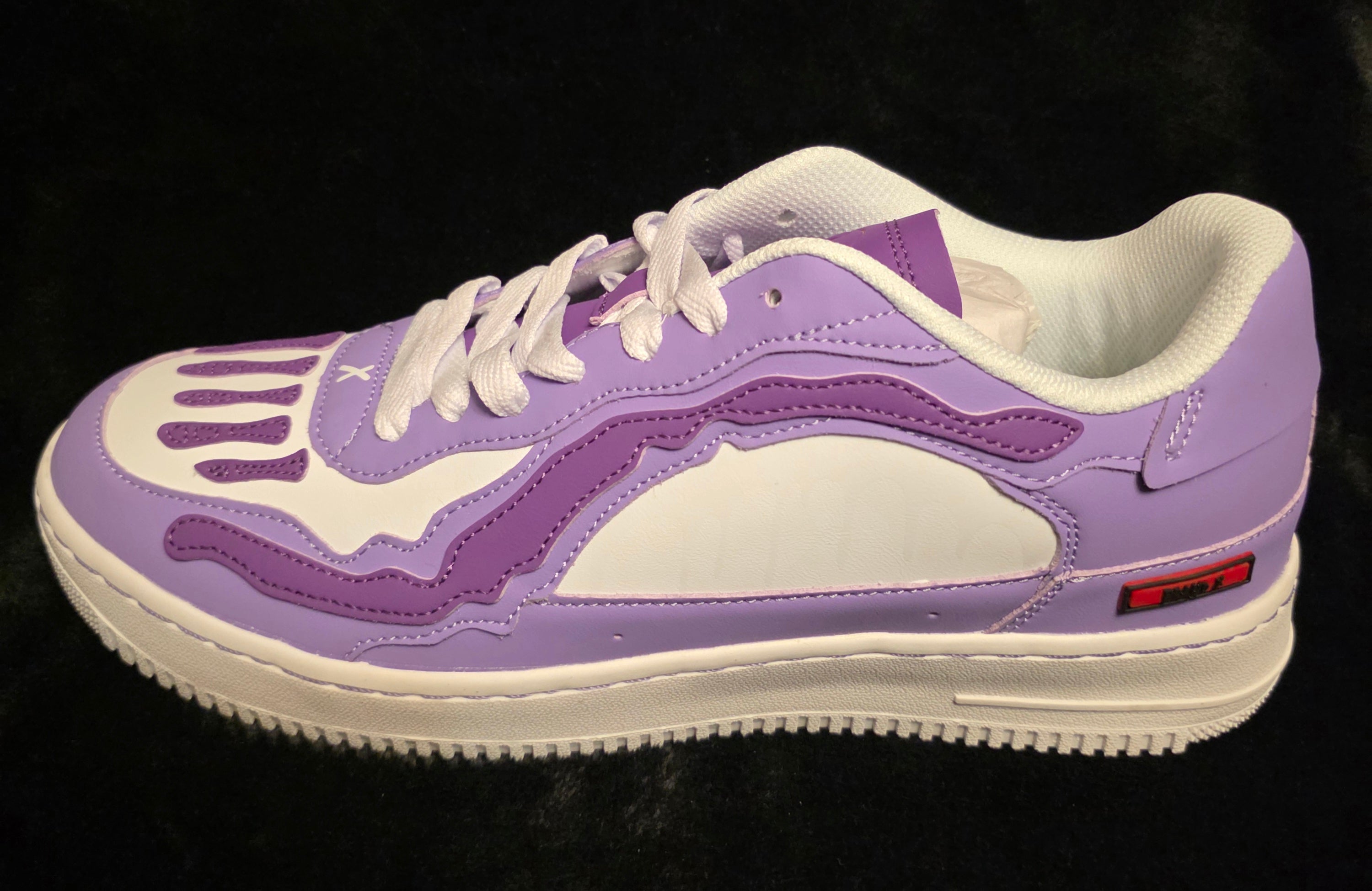 Brand X Studio Purple Heart Bones Men's Sneakers - side view with bone overlays