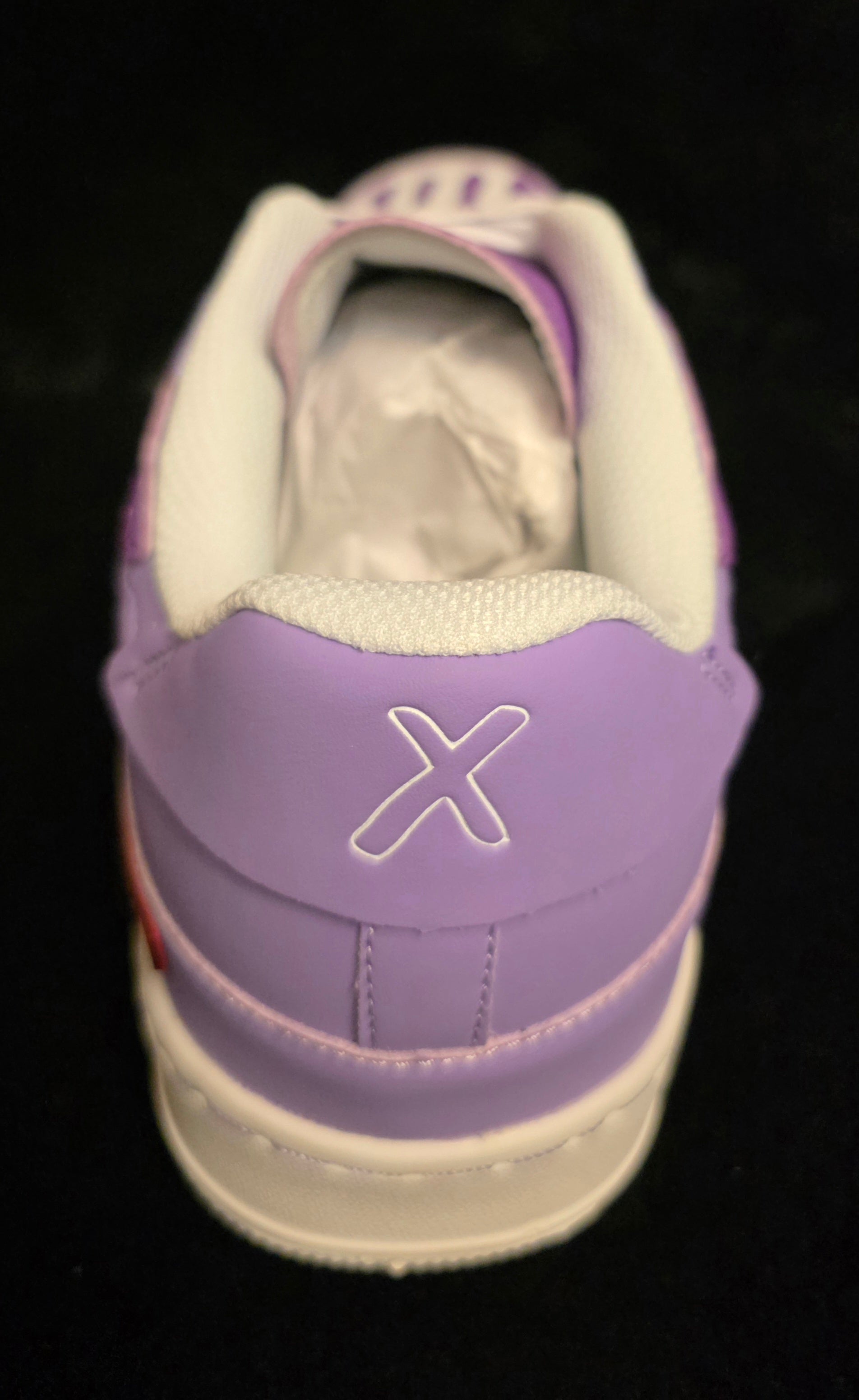 Brand X Studio Purple Heart Bones Men's Sneakers - back view with X logo heel