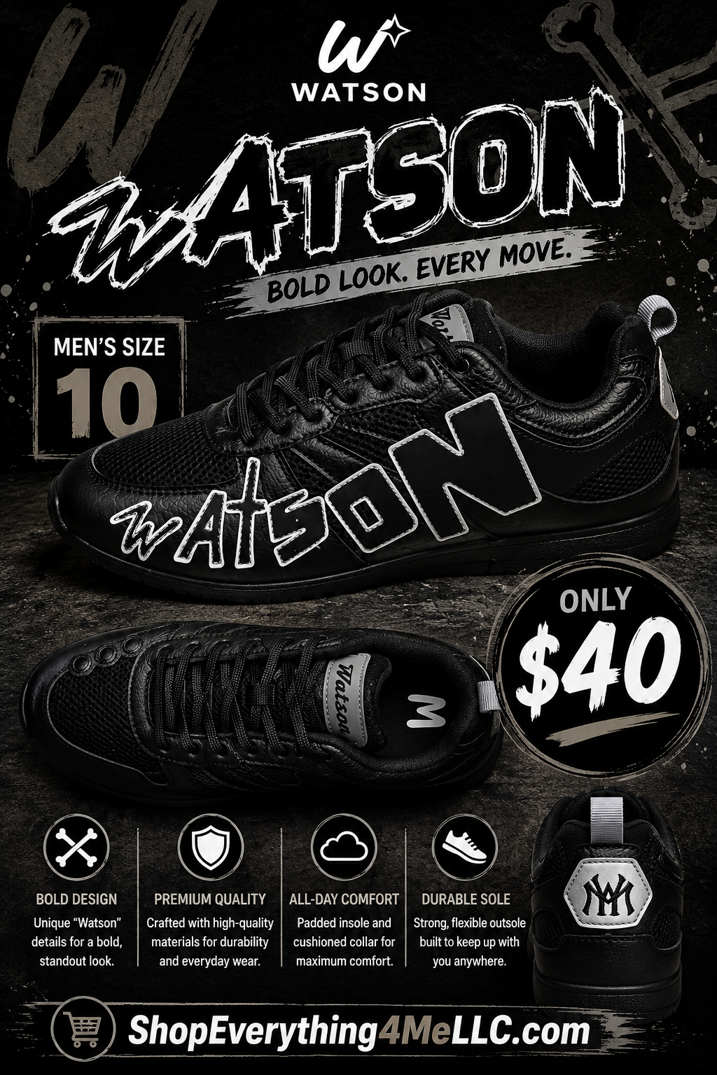 Watson Blackout NY Men's Sneakers promotional flyer - Bold Look Every Move
