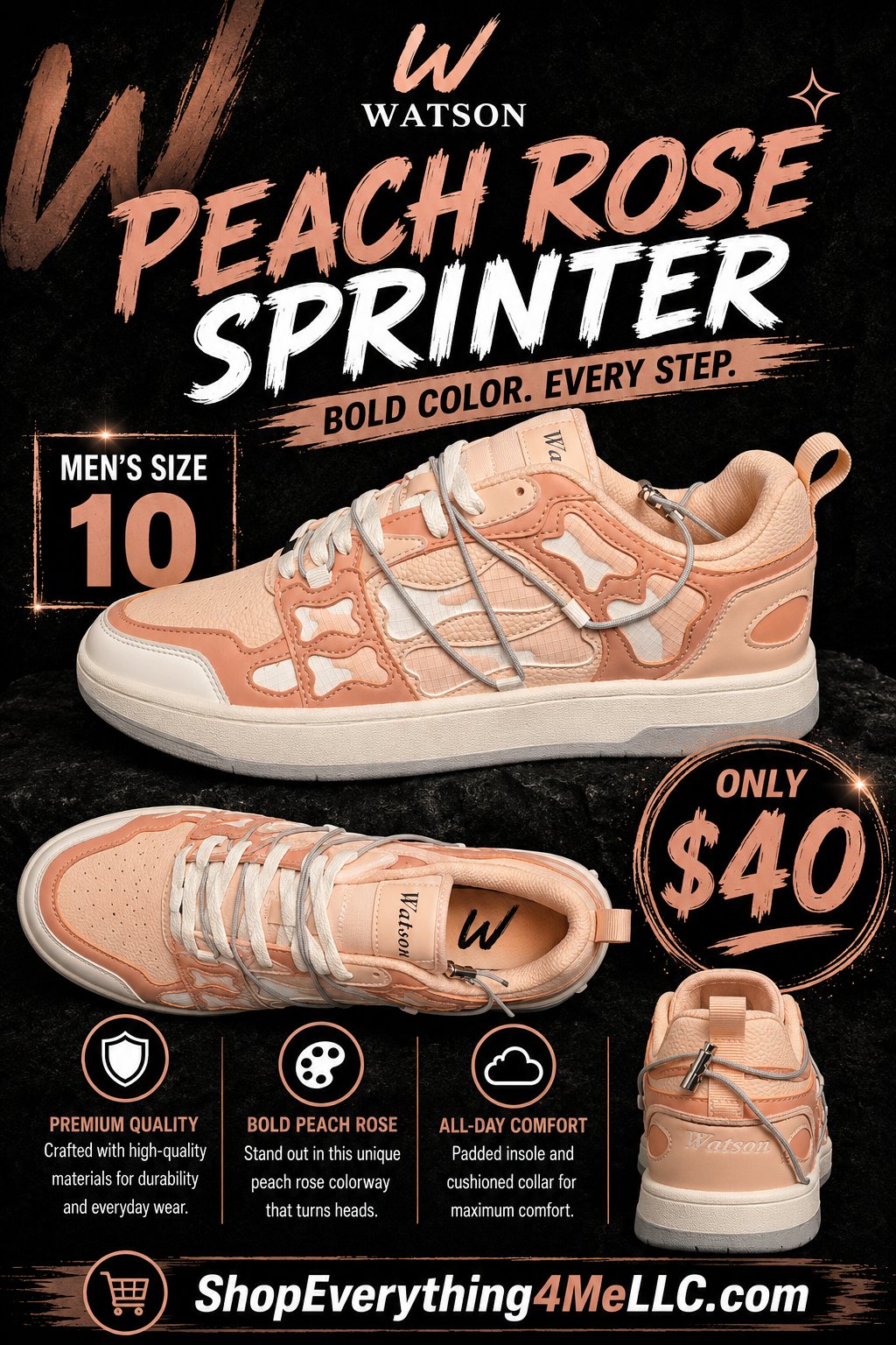 Watson Peach Rose Sprinter Men's Sneakers promotional flyer - Bold Color Every Step