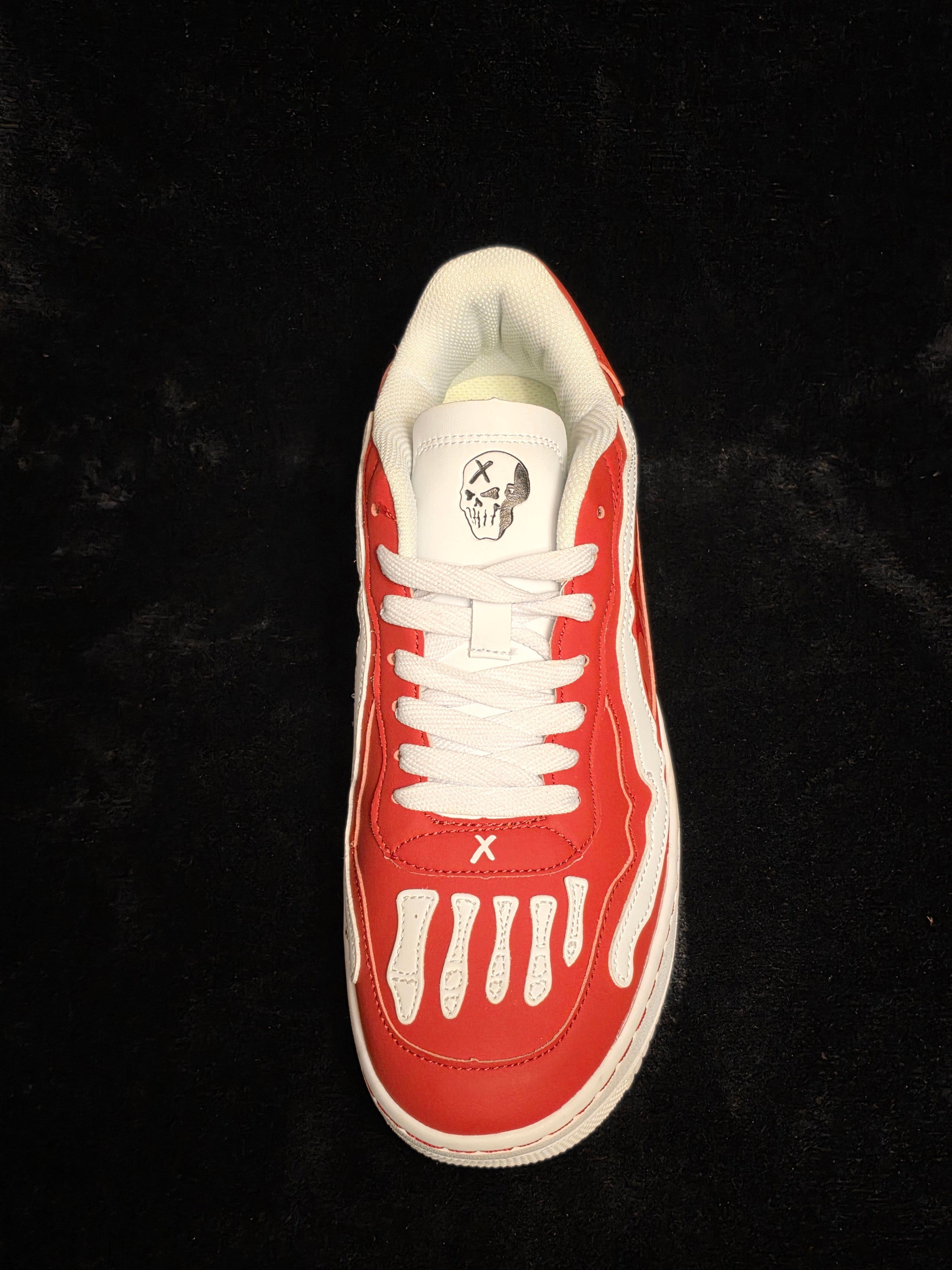 Brand X II Bones Hell Fire Men's Sneakers - top view with skull X tongue logo