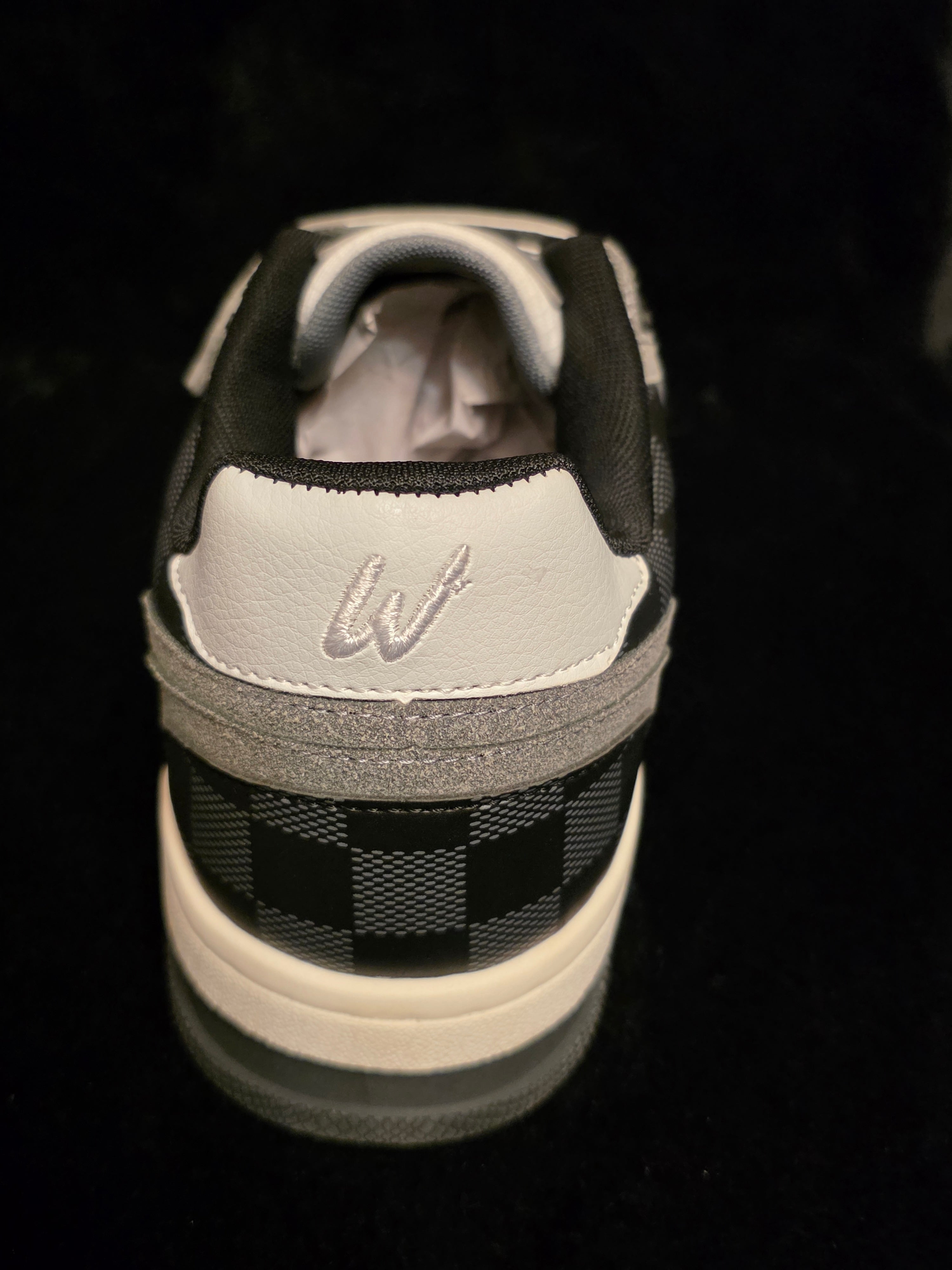 Watson Vulture-08 Black Checkerboard Men's Sneakers - back view with Watson W script heel