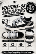 Watson Vulture-08 Black Checkerboard Men's Sneakers promotional flyer - Only $30 Men's Size 10.5