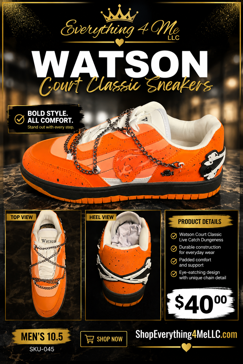 Watson Court Classic Live Catch Dungeness Men's Sneakers promotional flyer - Bold Style All Comfort