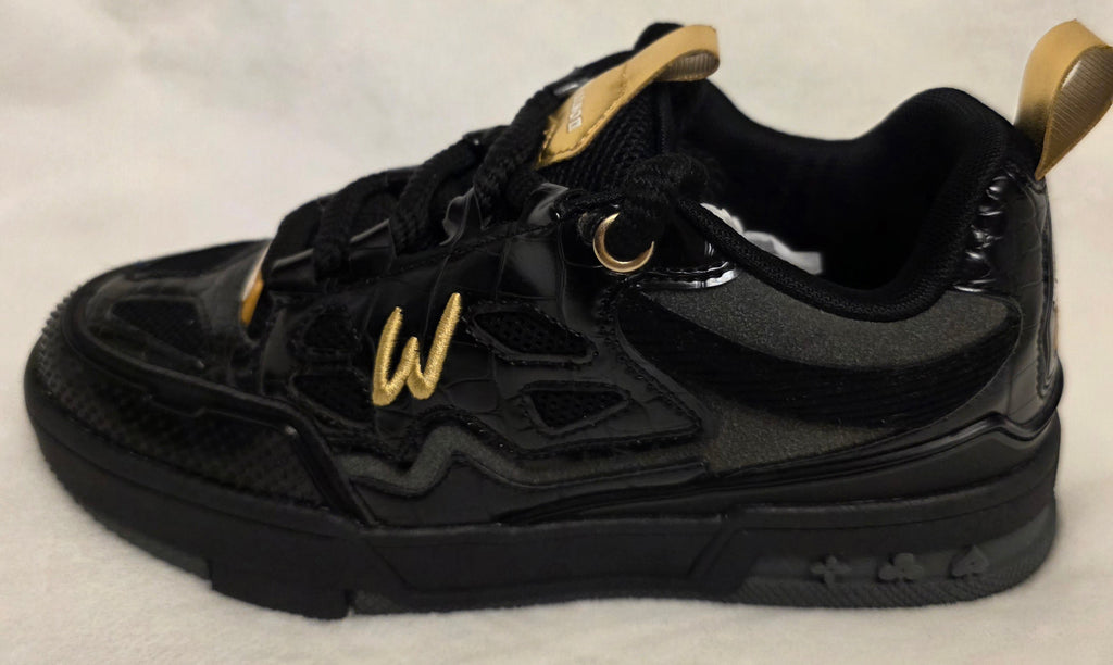 Watson K Flip Croc Lux Men's Sneakers - heel view with Watson 1968 embroidered counter and gold pull tab