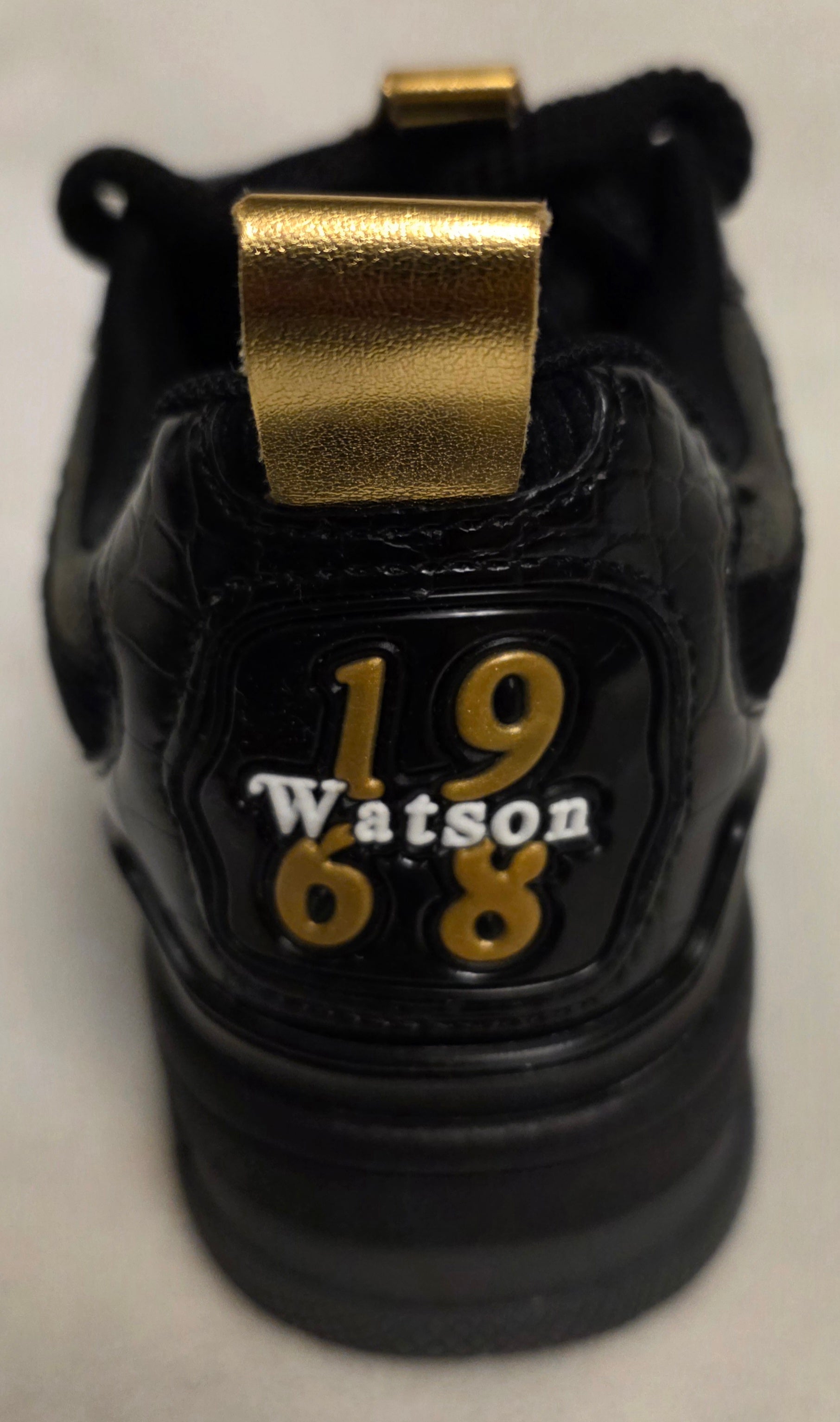 Watson K Flip Croc Lux Men's Sneakers - top view with gold Watson script tongue badge and oval toe badge