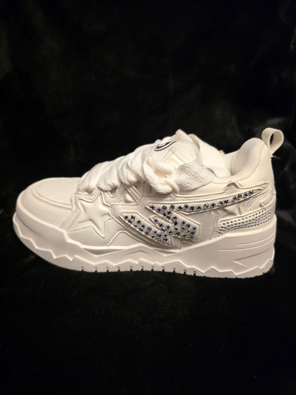 Watson Cosmos Astronaut Men's Sneakers - side view with rhinestone W lightning bolt overlays and star panel