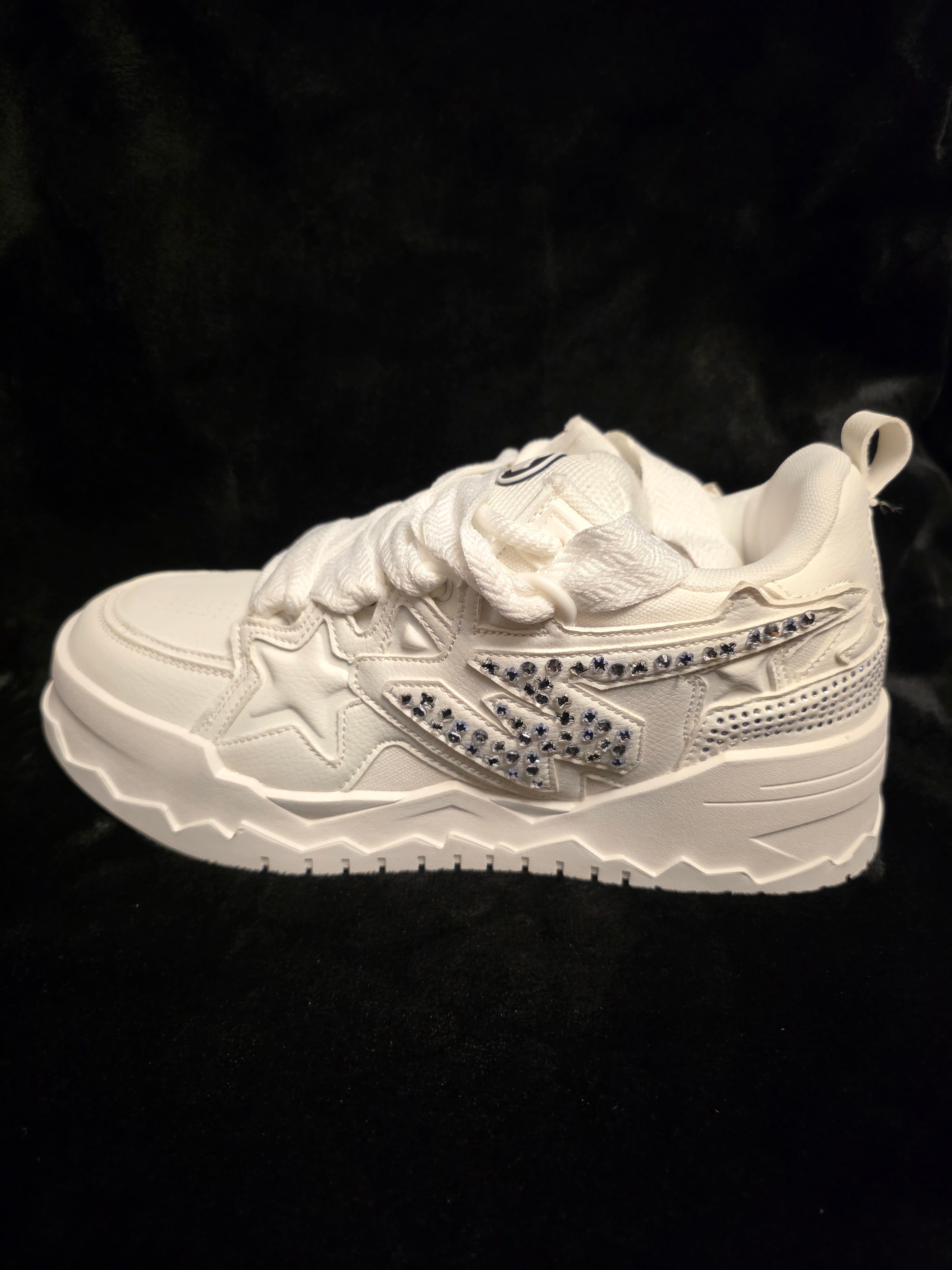 Watson Cosmos Astronaut Men's Sneakers - side view with rhinestone W lightning bolt overlays and star panel