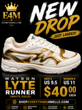 Watson Lyte Runner White Gold Men's Sneakers promotional flyer - New Drop Just Landed - Men's 9.5 Women's 11 - $40