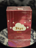 Skye Rose Eau de Parfum 100mL box - rich deep crimson red packaging with hanging stars and cloud Skye logo