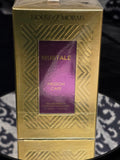 House of Morals Mustale Passion Cafe Eau de Parfum 100mL box - embossed gold Art Deco chevron pattern with deep purple Mustale Passion Cafe label panel
