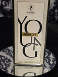 Al Gâzal Young Life Pour Femme Eau de Parfum 100mL box - minimalist white and gold textured packaging with bold YOUNG typographic design and gold Young Life badge
