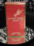 La Vida Bella Extrait de Parfum 100mL box - bold crimson red glitter packaging with gold trim and tulip motif