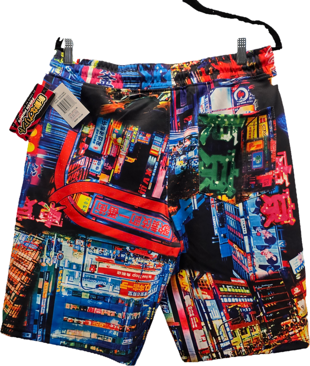 Fresh Printz Tokyo Neon City Print Shorts – Size Medium