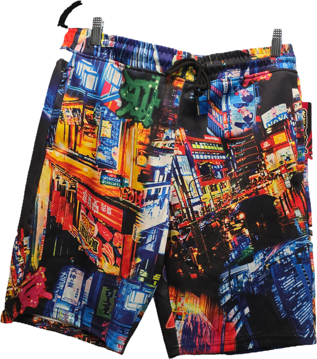 Fresh Printz Tokyo Neon City Print Shorts – Size Medium