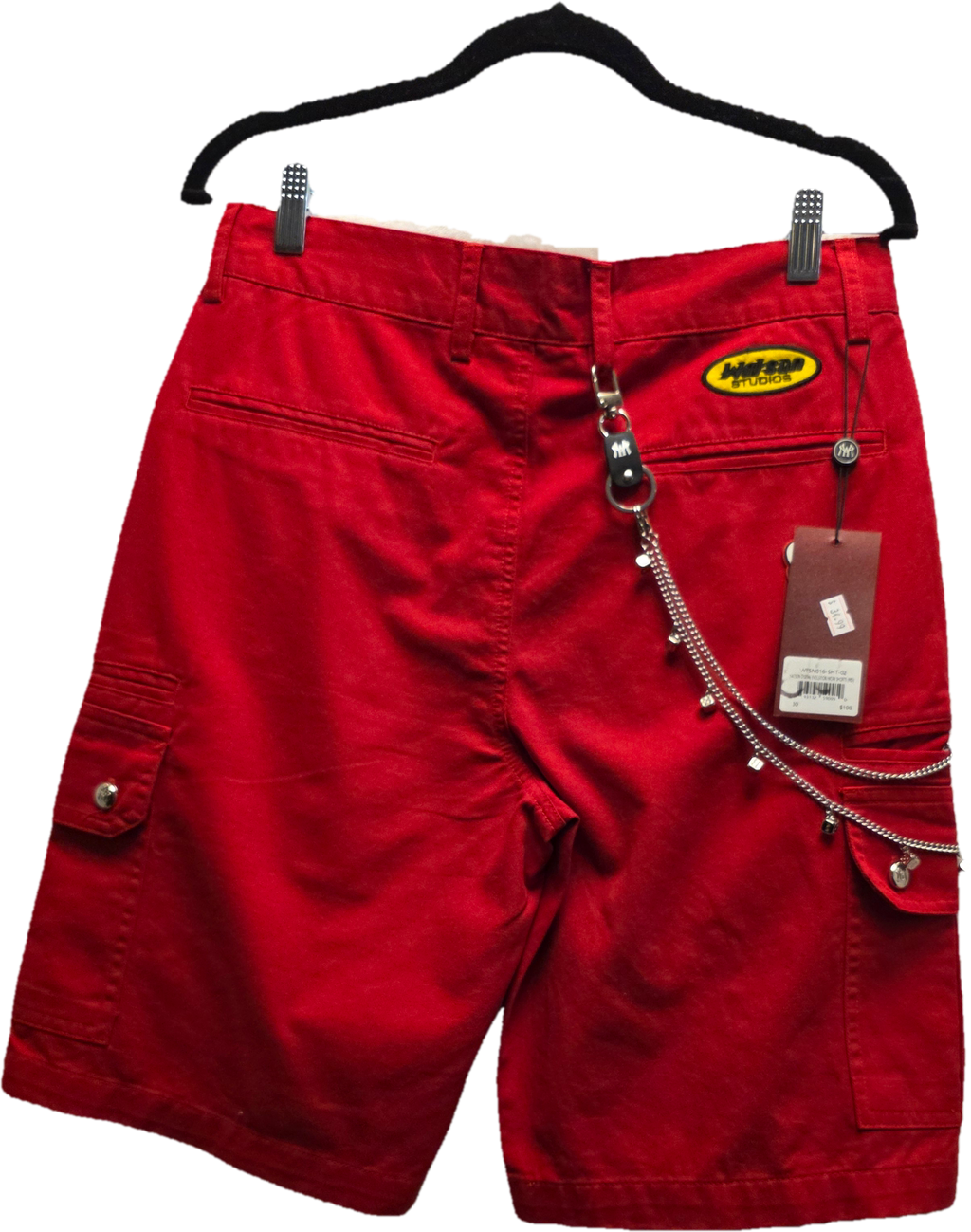 Watson Studios Red Cargo Shorts with Chain – Size 34