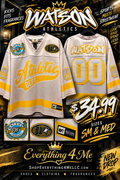 Watson Athletics Hockey Jersey White Yellow – Promo flyer showing front and back