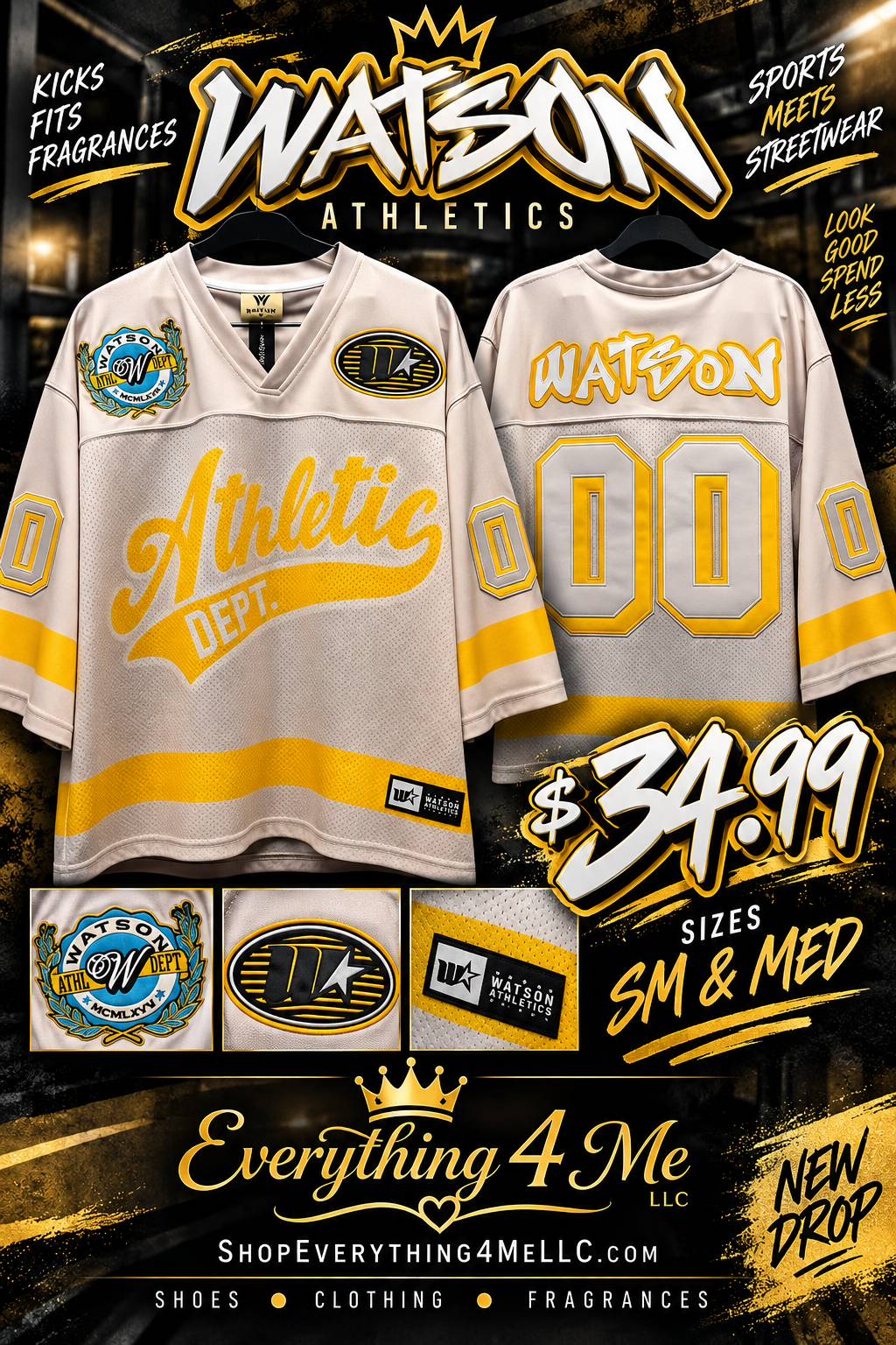 Watson Athletics Hockey Jersey White Yellow – Promo flyer showing front and back