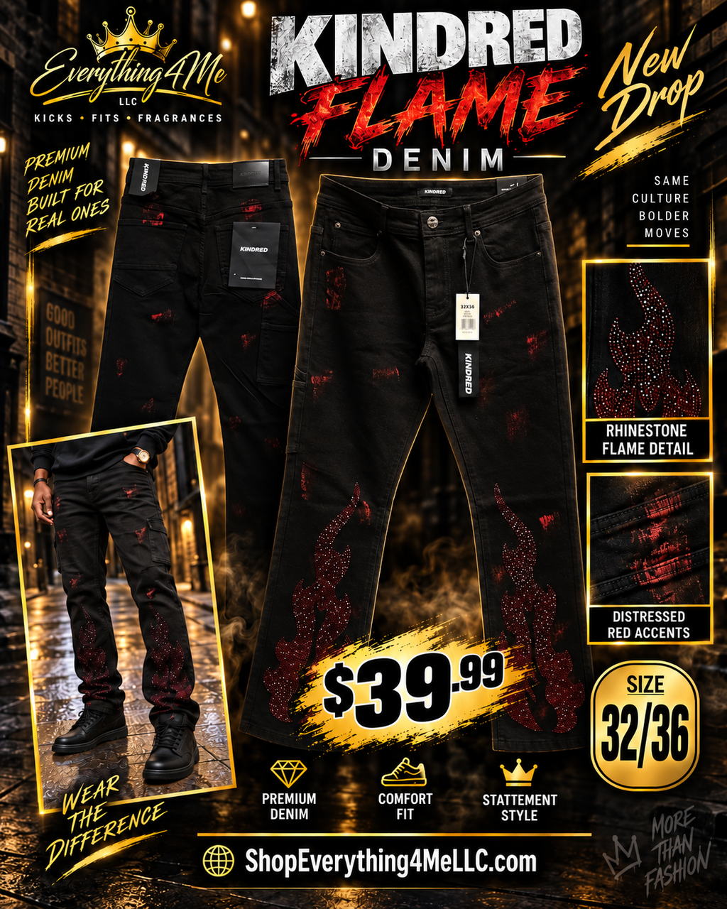 Kindred Flame Denim Jeans – Size 32x36