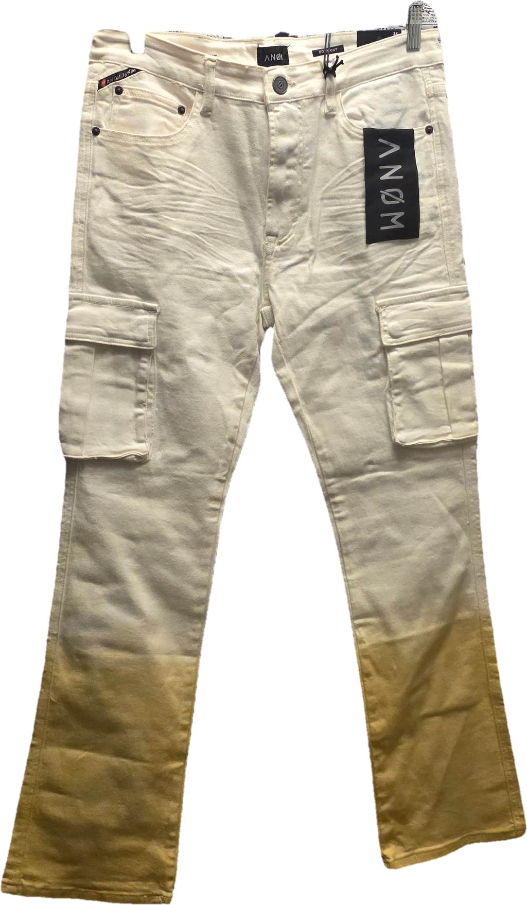 ANØM White Khaki Ombre Cargo Stacked Jeans